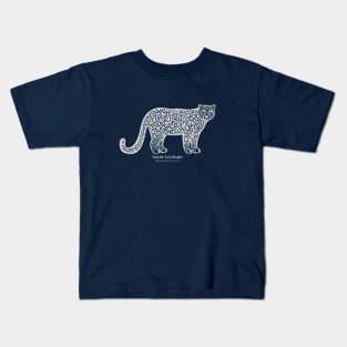 Snow Leopard with Common and Latin Names - on dark colors Kids T-Shirt